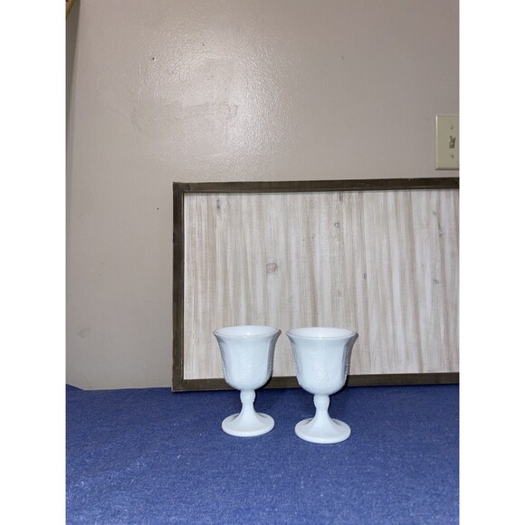 Set of 2 Indiana Glass Milk Glass Goblet - Picture 2 of 8